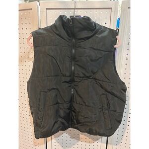 Automett‎ Black Puffer Vest Quilted Mock Neck Zip Up Size L